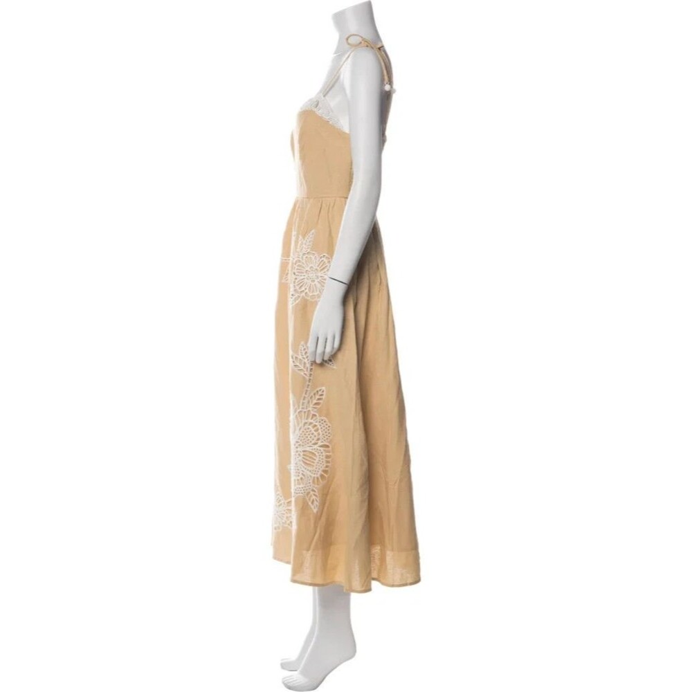 Caroline Constas women Golden Beige Embroidered Linen Long Maxi Dress sze Medium - Picture 5 of 9